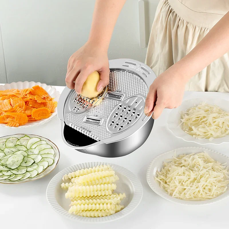 

304 Stainless Steel Cut Vegetables Shaving Slicing Potatoes Dishwashing Basin Rice Basket Multifunctional Draining Basket