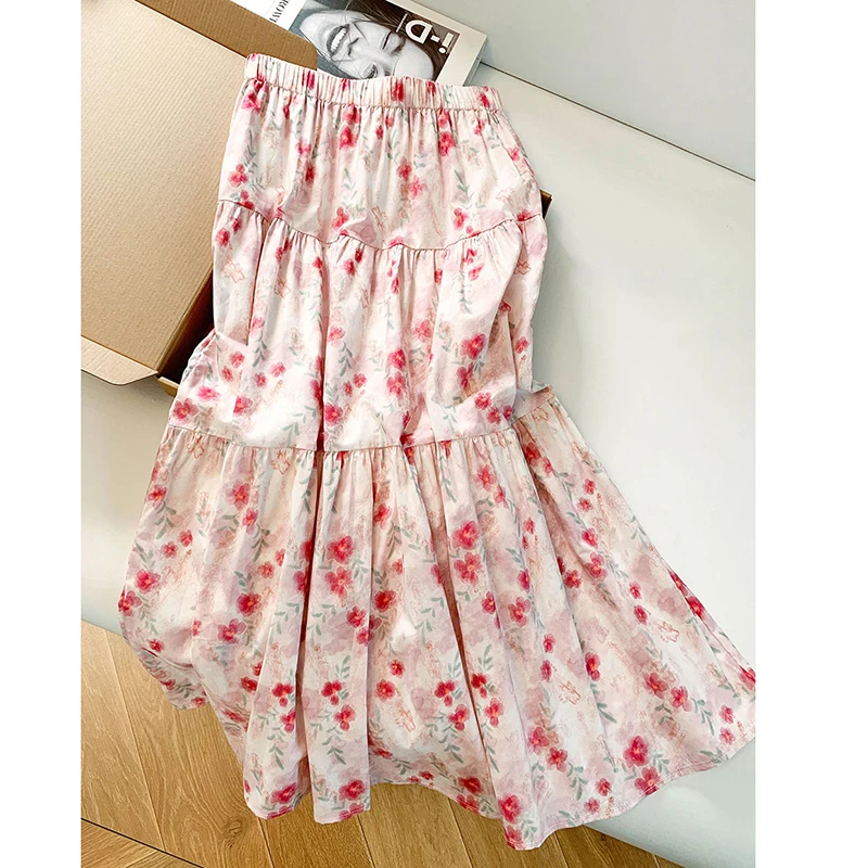 

Новые корейские модные женские плиссированные юбки макси А-силуэта с высокой талией, эластичные, расклешенные, летние, свободные, повседневные, длинные юбки для женщин 2026 года