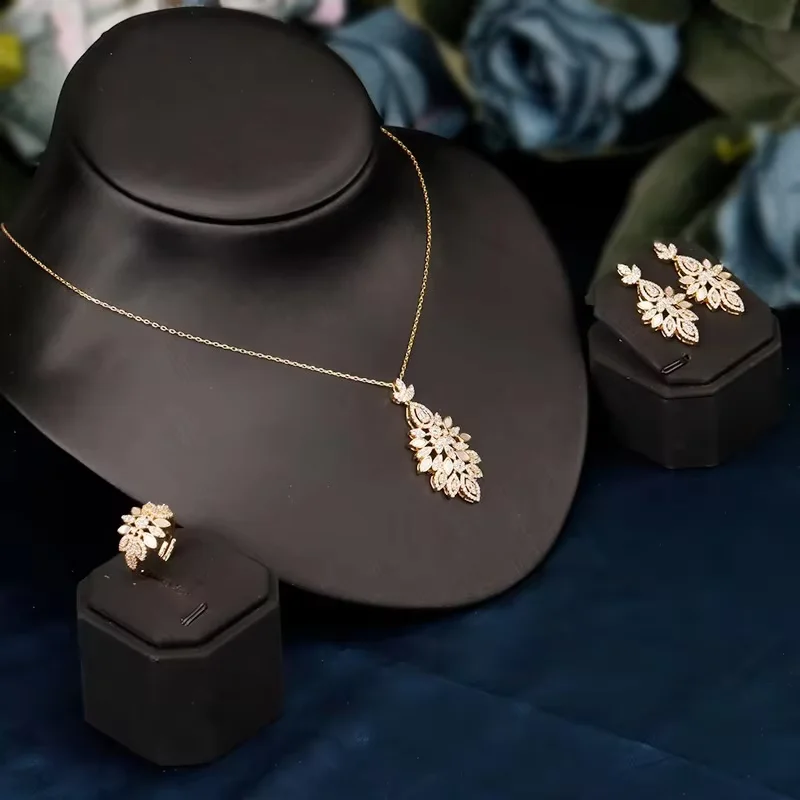 

JEWEL Hot Product Women Jewelry Set 3 PCS High Quality Cubic Zirconia Saudi Arabia Romantic and Shiny Bridal Wedding Jewellery