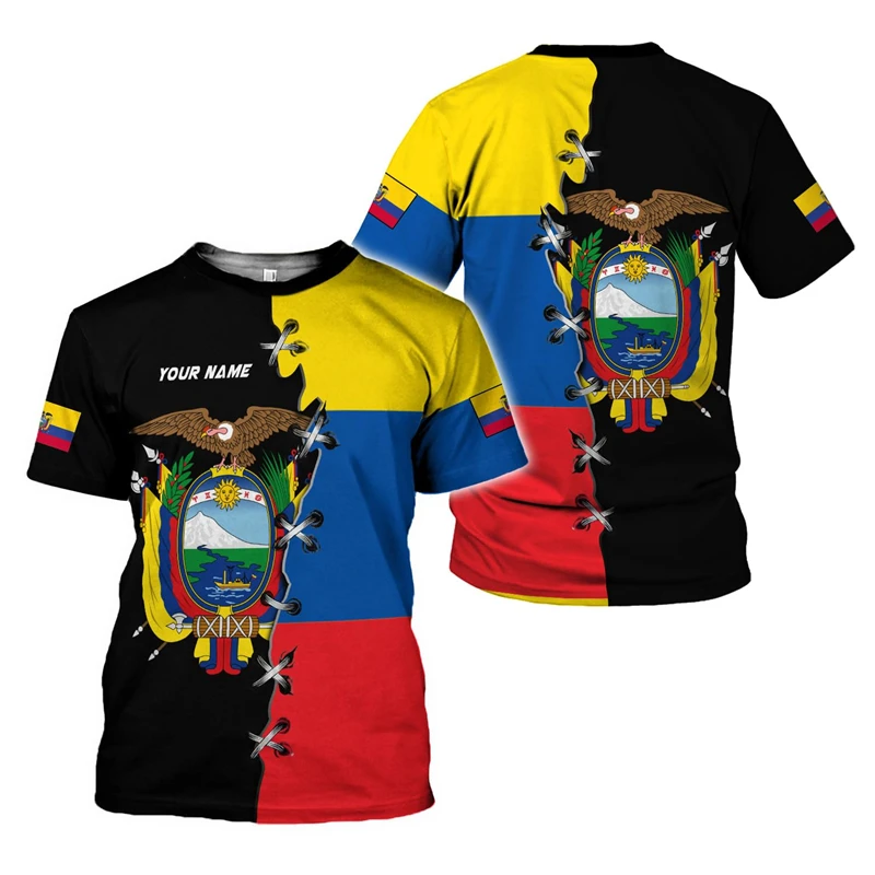 New Personalized Ecuador T Shirts Casual Ecuador Of Arms Flag 3D Printed T-shirt Short Sleeve Custom Tops Tees Men Women Clothes