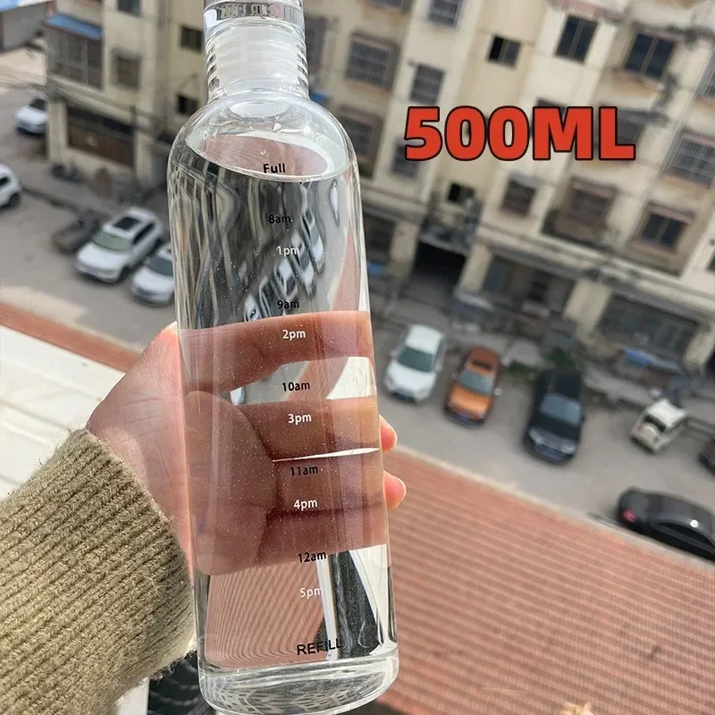 

300 мл/500 мл/750 мл/1000 мл прозрачная стеклянная бутылка для воды со шкалой времени портативная герметичная бутылка для спорта на открытом воздухе большой емкости для молока