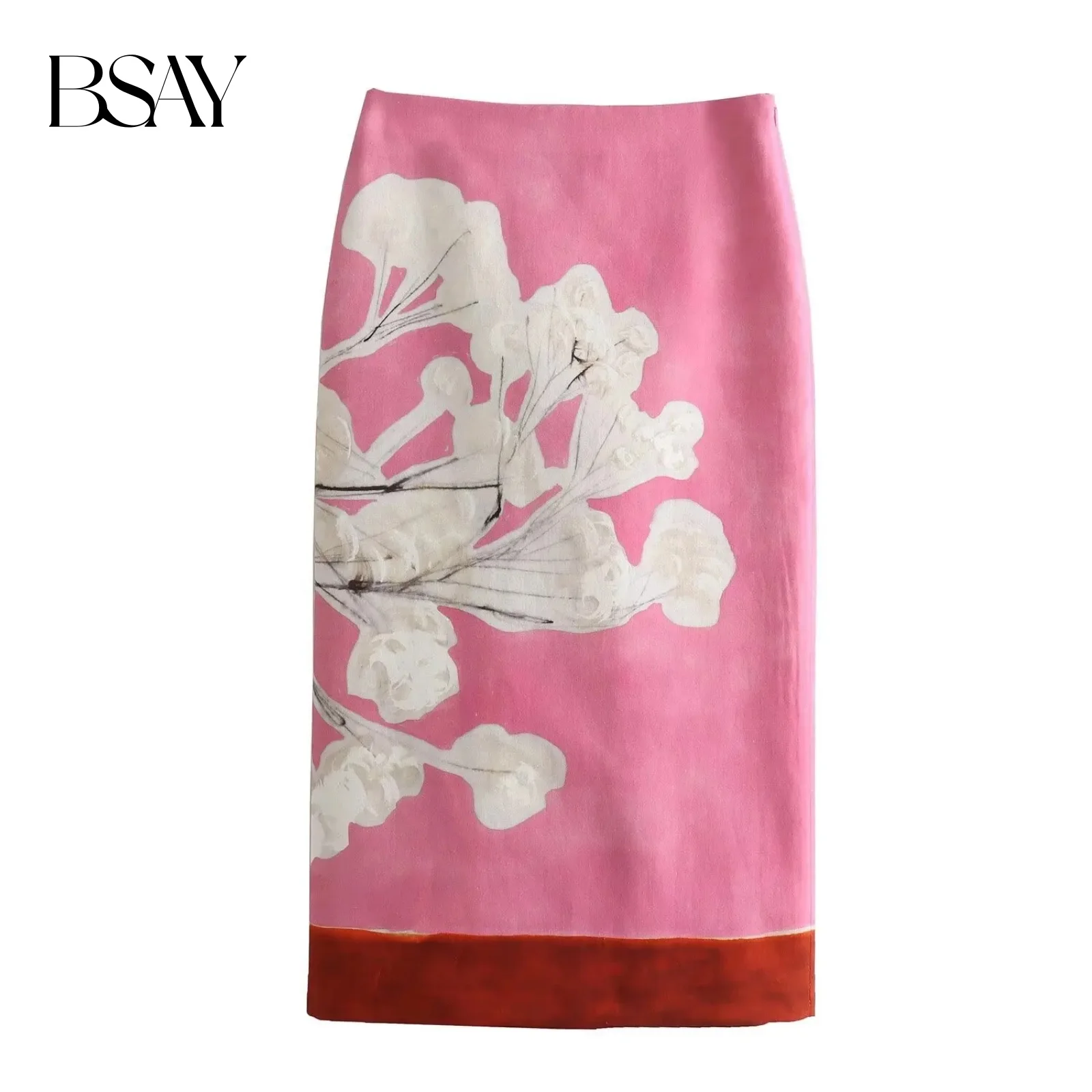 BSAY Women's Fashion Spring Summer New Split Vintage Chic Female High Waist  Elegant A-line Long Straight Skirt Mujer