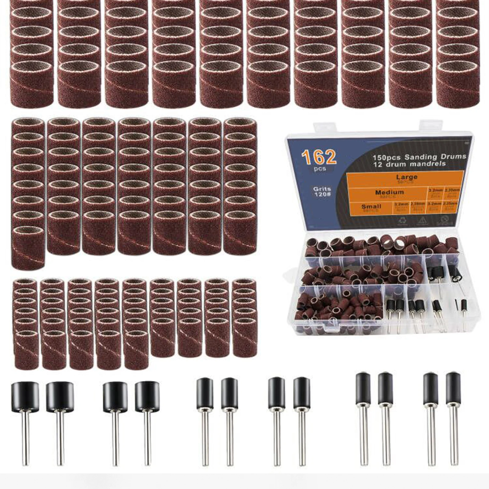

162pcs Sanding Drum Kit, Sanding Bands Sleeves with Mandrels for Dremel Rotary Tool