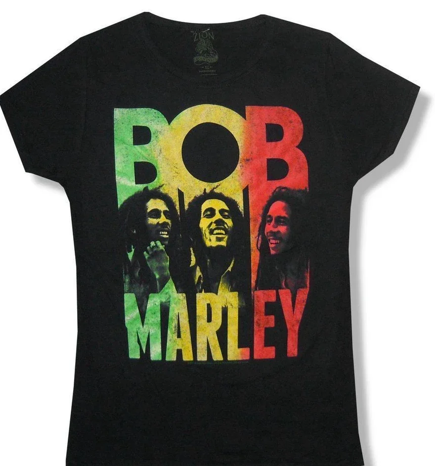 

Женская футболка Bob Marley с тремя изображениями, черная футболка для девочек-юниоров, новая футболка с принтом Zion Kawaii, женская хлопковая футболка