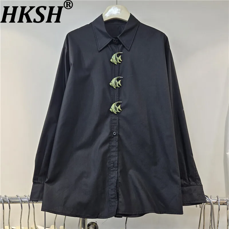 

HKSH весенне-осенняя новая женская рубашка, индивидуальная модная блузка с длинными рукавами и бриллиантами на пуговицах, элегантные топы с приливом, уличная блузка HK13274