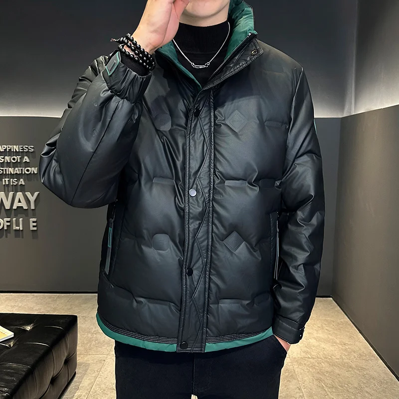 

Men's Outdoor Workwear 2-Way Zip Stand Collar Shiny Down Jacket - Short Length