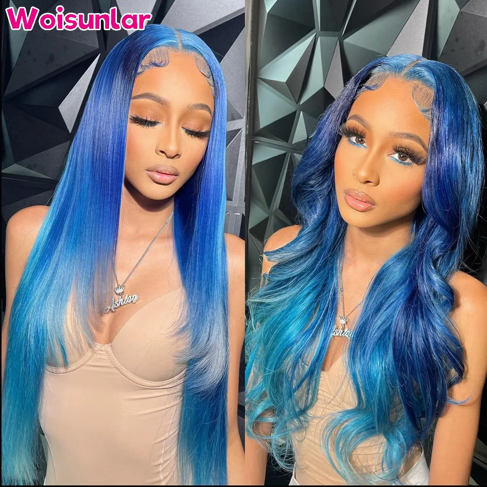 

Ombre Blue Body Wave 13x6 Lace Frontal Wigs Human Hair Transparent 4x4 Lace Closure Human Hair Wigs Pre Plcuked For Women Hair