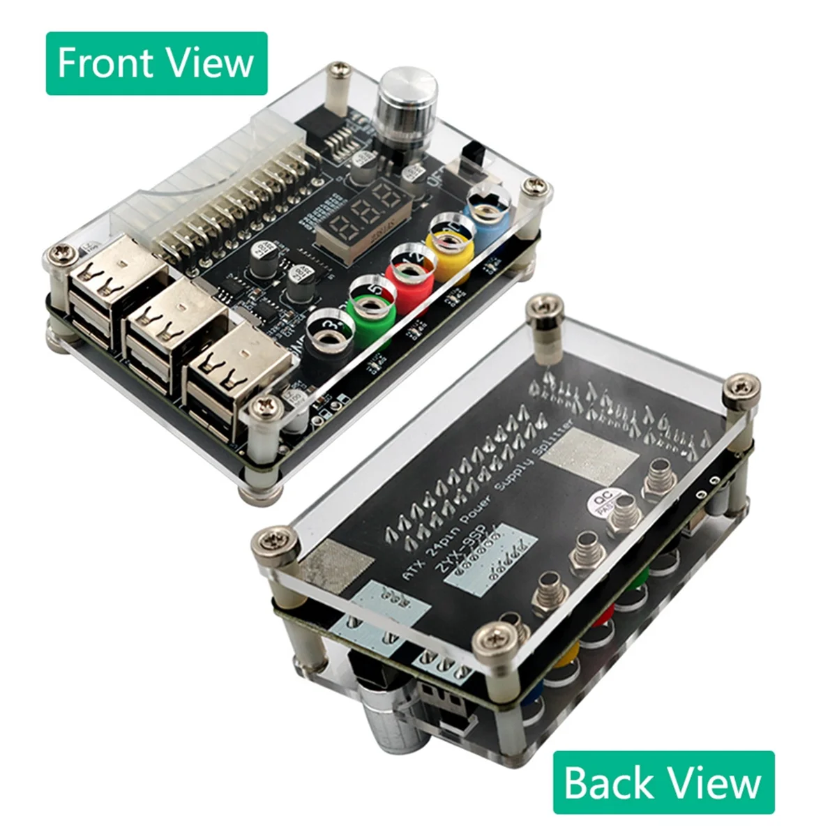 ABWG-24Pin ATX Power Supply Breakout Board Power Module Adapter Connector Adjustable Voltage Knob 6 Port USB 2