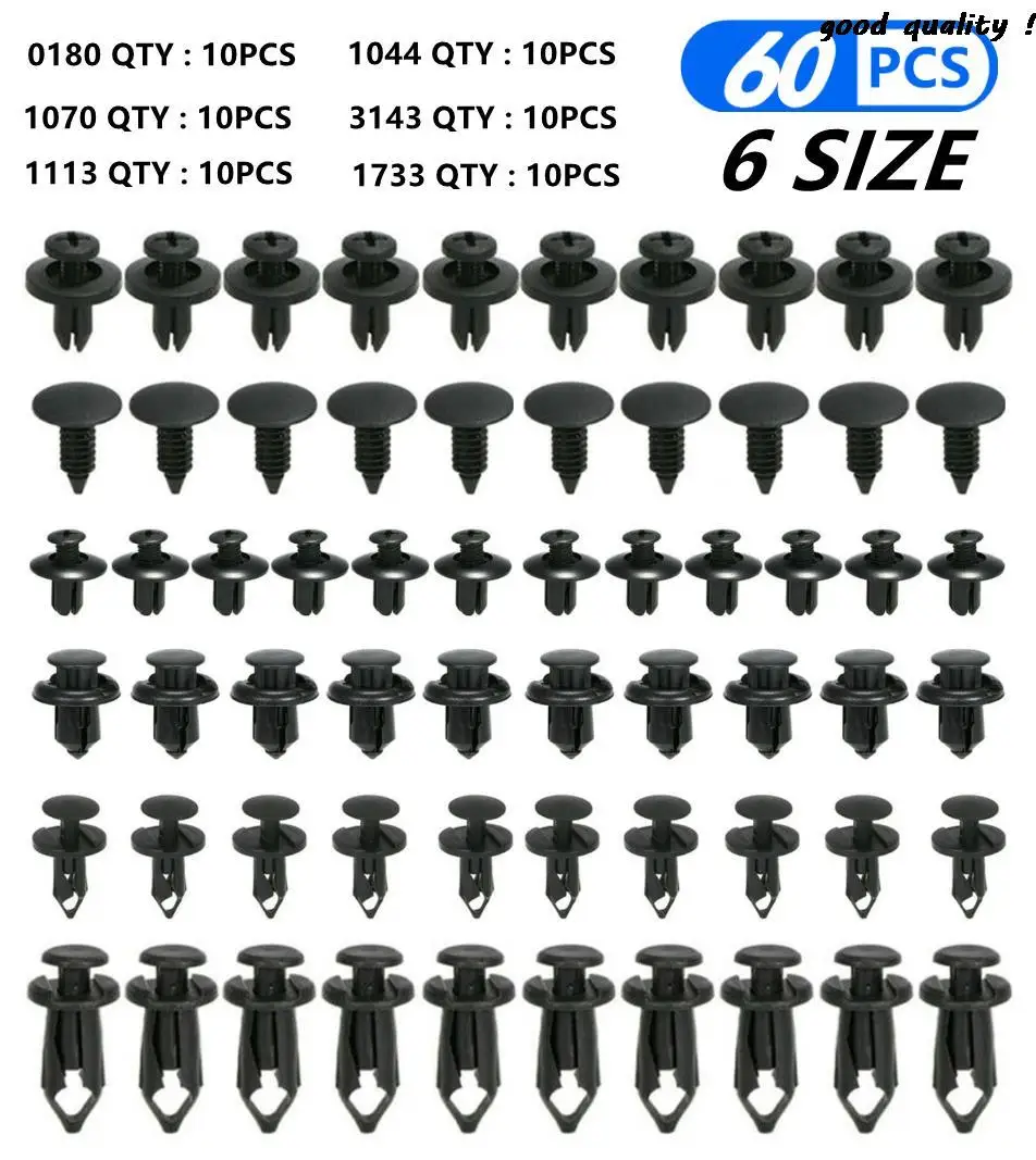 6 Size 60Pcs Auto Fastener Clips for Mercedes-Benz W177 W176 W169 W242 W246 W245 C204 W204 S204 C209 C219 W213 W212 Accessories