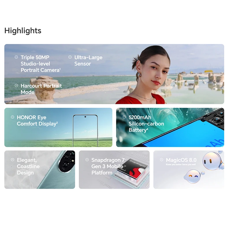 Global Version HONOR 200 5G Smartphone 50MP Camera Snapdragon 7 Gen 3 6.7'' AMOLED Display 100W SuperCharger 5200mAh Battery