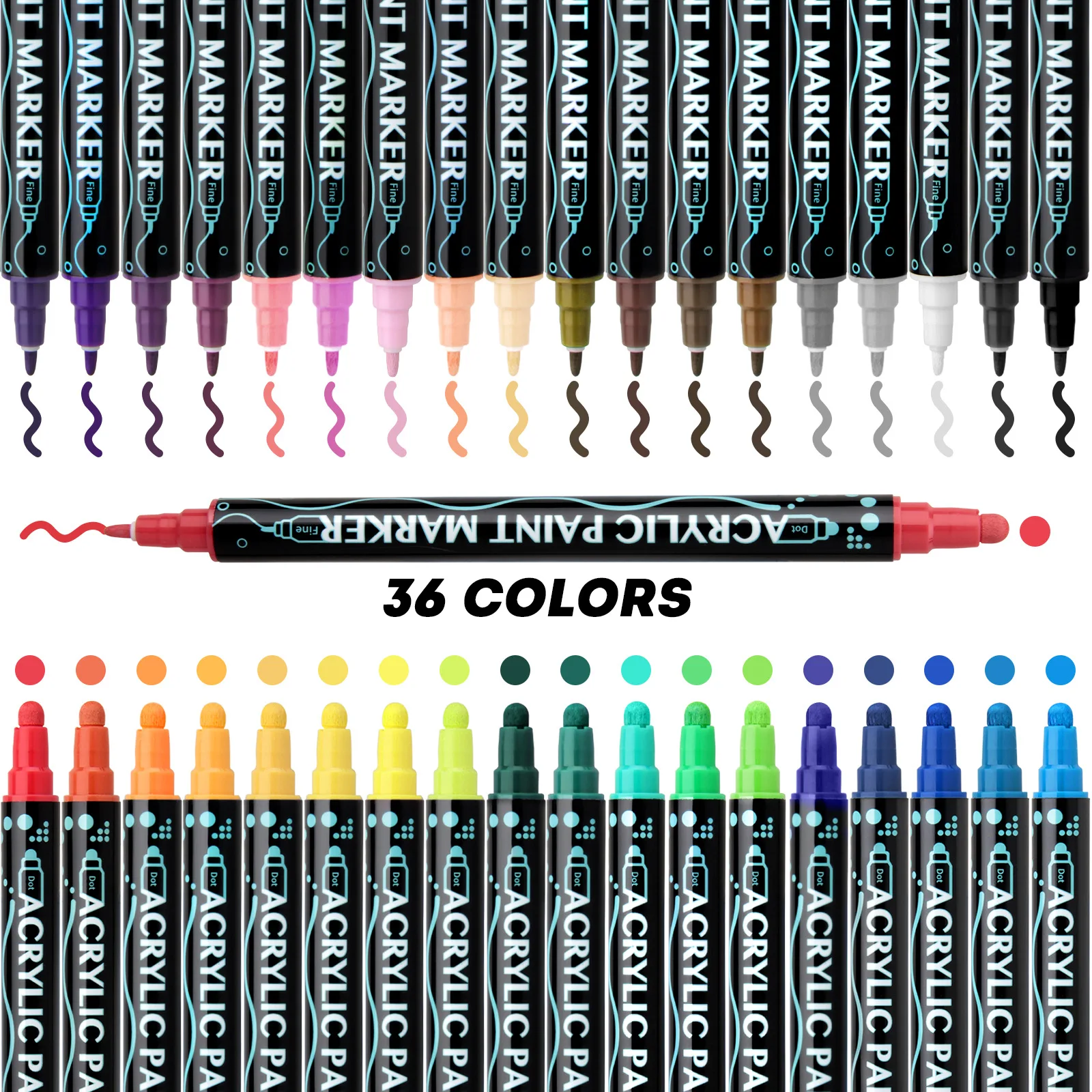 Double-ended marker set, acrylic paint, using professional water-based pigment ink, insoluble in water, non-staining