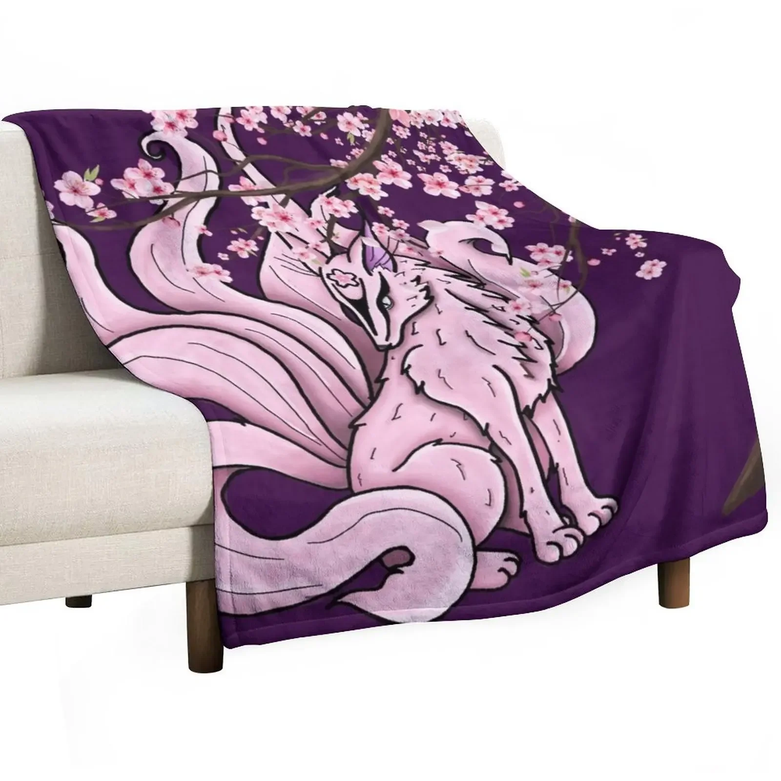 Cherry blossom 7tail fox Throw Blanket warm for winter Single Sofa Throw Blankets