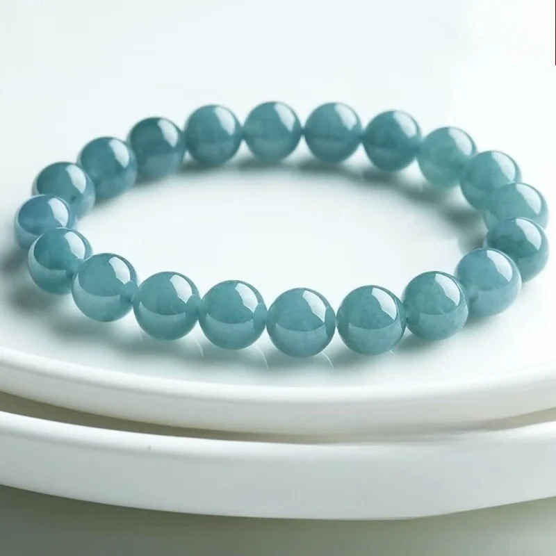 

Natural Jadeite Blue Water Abacus Bead Bracelet Burmese Jade Luxury Talismans Vintage Charm Amulet Bangle Fashion Accessories