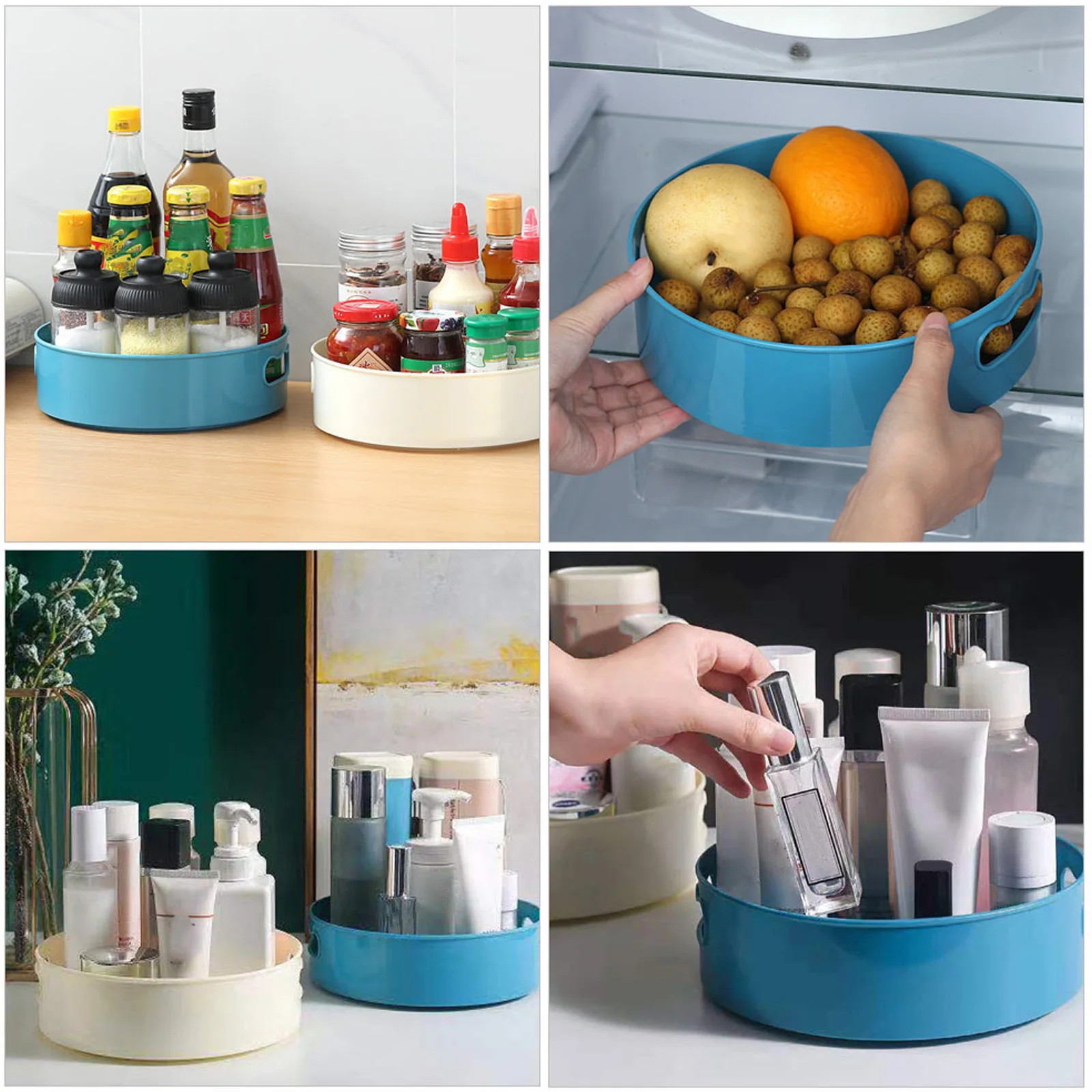 

2Pcs Rotating Makeup Box Food Storage Containers Stylish Non-Slip Seasoning Racks Practical Home Organizer Food Storage Trays