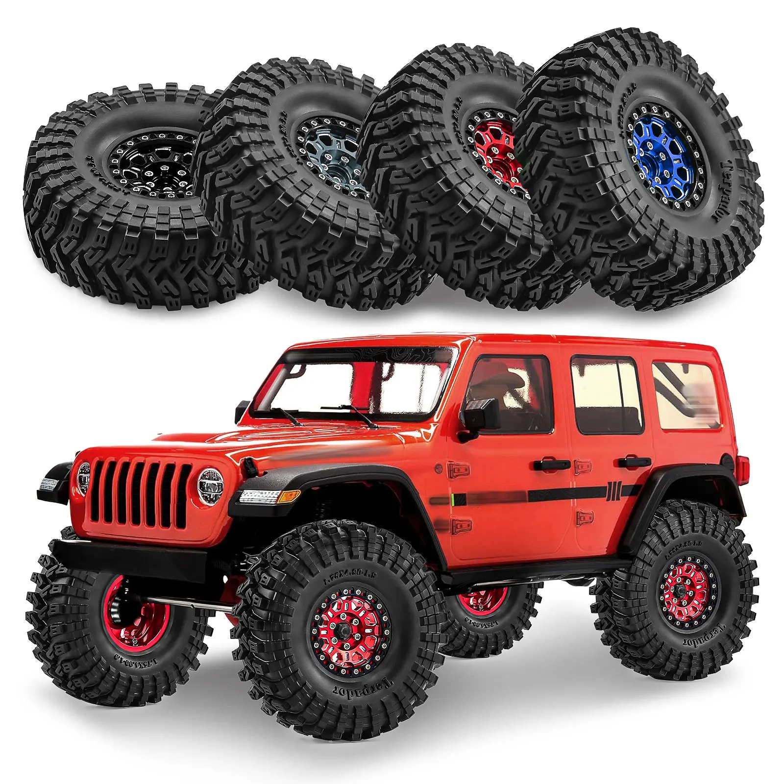 

1.9inch Crawler Beadlock Wheel & Tire Set for1/10 RC Crawler SCX10 SCX10 II 90046 SCX10 III AXI03007 TRX4 TRX6 Upgrade Prats