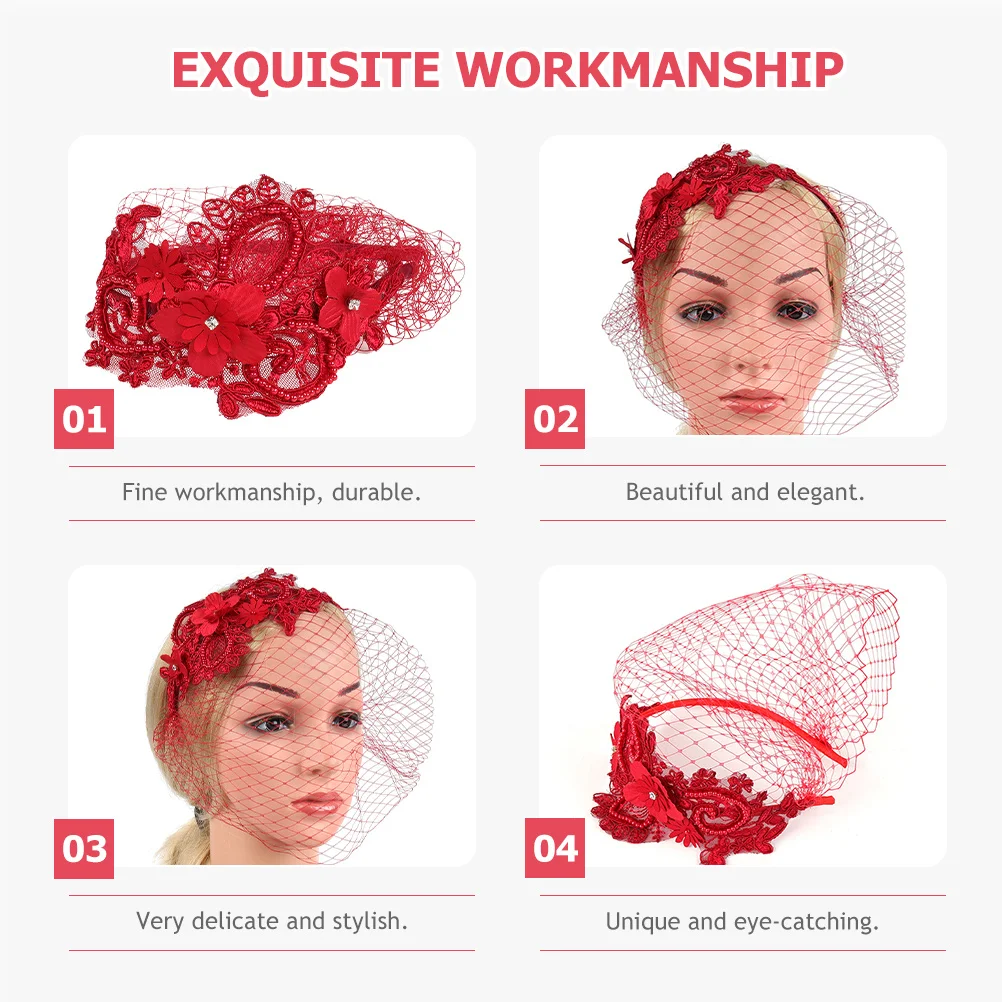 

Elegant Wedding Veil Bridal Fascinator Delicate Lace Rhinestone Mesh Headband for Bride Tea Party Wedding Party Accessories