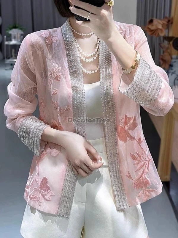 2024 chinese style vintage hanfu coat exquisite embroidery thin loose sunscreen cardigan sweet temperament elegant tang suit top