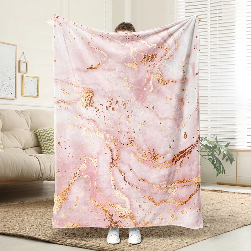 

Pink Gold Marble Flannel Blanket Soft Plush Cozy Sofa Bed Decor Gift