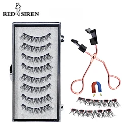 REDSIREN Magnetic Eyelashes With Applicator 2Pairs Reusable Clear Band Soft Natural Magnetic Lashes Kit Makeup