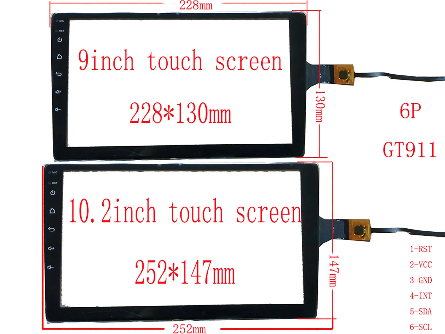 

9 10.2 Inch 2.5D Touch Screen Sensor DIgigitzer 228*130mm 252*147mm Hyundai Volkswagen Citroen Toyota Renault GT911 6pin