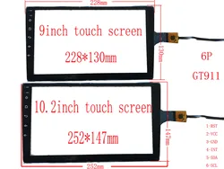 9 10.2 Inch  2.5D Touch Screen Sensor DIgigitzer 228*130mm 252*147mm Hyundai Volkswagen Citroen Toyota Renault GT911 6pin