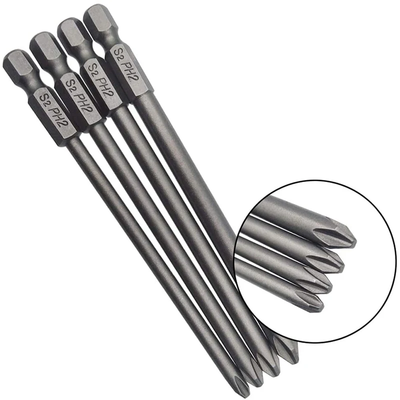 16Pcs Long Magnetic Screwdriver Bits Set Slotted+Cross+Hex+Torx Drill Bit Set 1/4 Inch Hex Shank 100mm Length