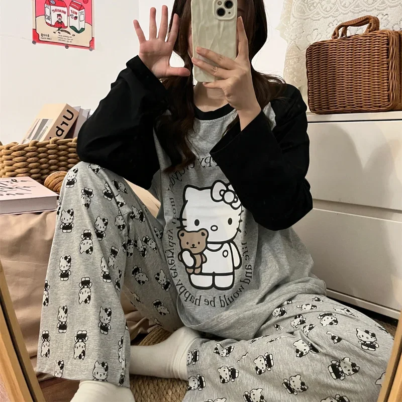 

Sanrio весенний повседневный удобный пижамный комплект Hello Kitty, домашняя одежда Sanrio, домашняя одежда, повседневная пижама с милым рисунком Hello Kitty