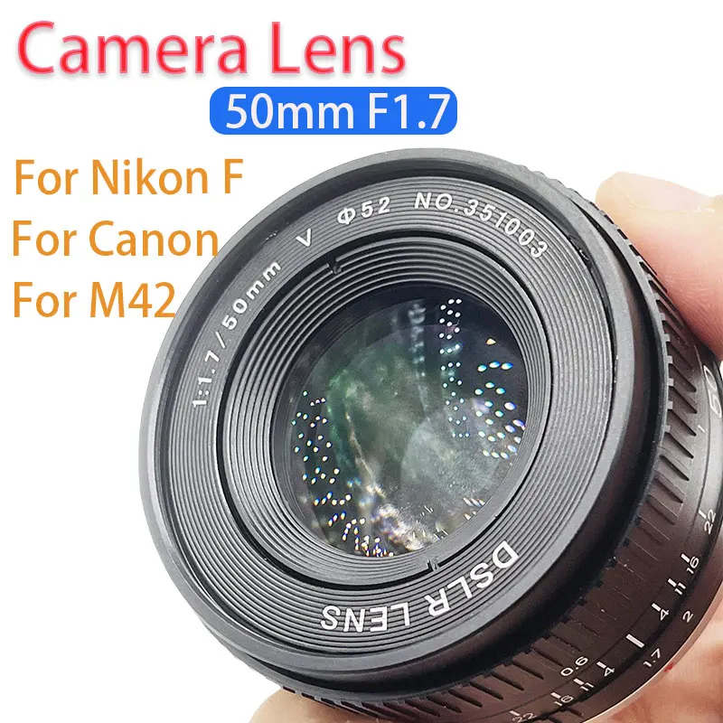 FH 50mm F1.7 Metalowa, duża przysłona, standardowa, pełnoklatkowa, portretowa soczewka z ręczną ostrością do lustrzanek Canon EOS EF M42 Nikon F