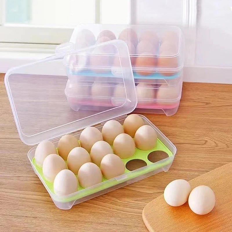 15-Grid Egg Storage Box Home Kitchen Supplies Refrigerator Egg Container Fresh-Keeping Box Tray Multi-Layer Plastic Organization