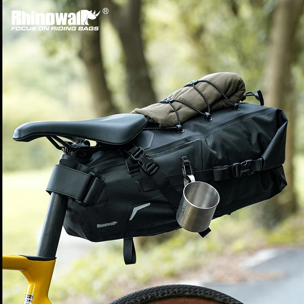 Rhinowalk Bike Saddle Bag Waterproof Large Capacity Bikepacking Seat Pack With Stabilizing Strap Reflective Cycling Gear 11L