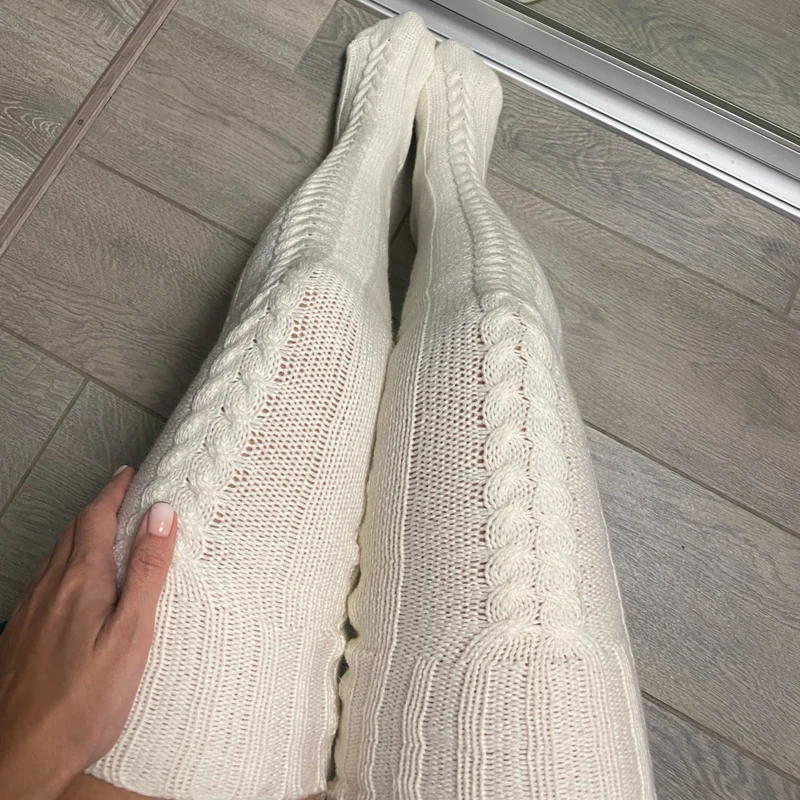 Long Knitted Socks Thigh High Stockings Knitting Female Woolen Foot Leg Warmer Womens Winter Warm Girl Long Over Above Knee Sock