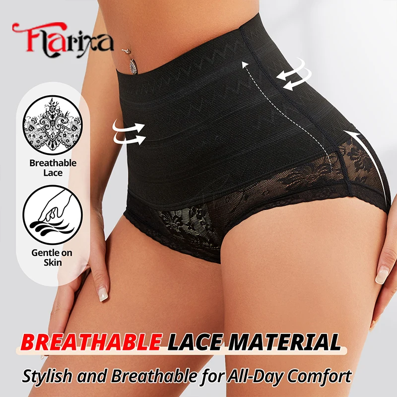 Flarixa Koronkowe Majtki Modelujące Brzuch Wyszczuplające Damskie Figi Kontrolujące Brzuch Wysoki Stan Oddychająca Bielizna Podnosząca Biodra