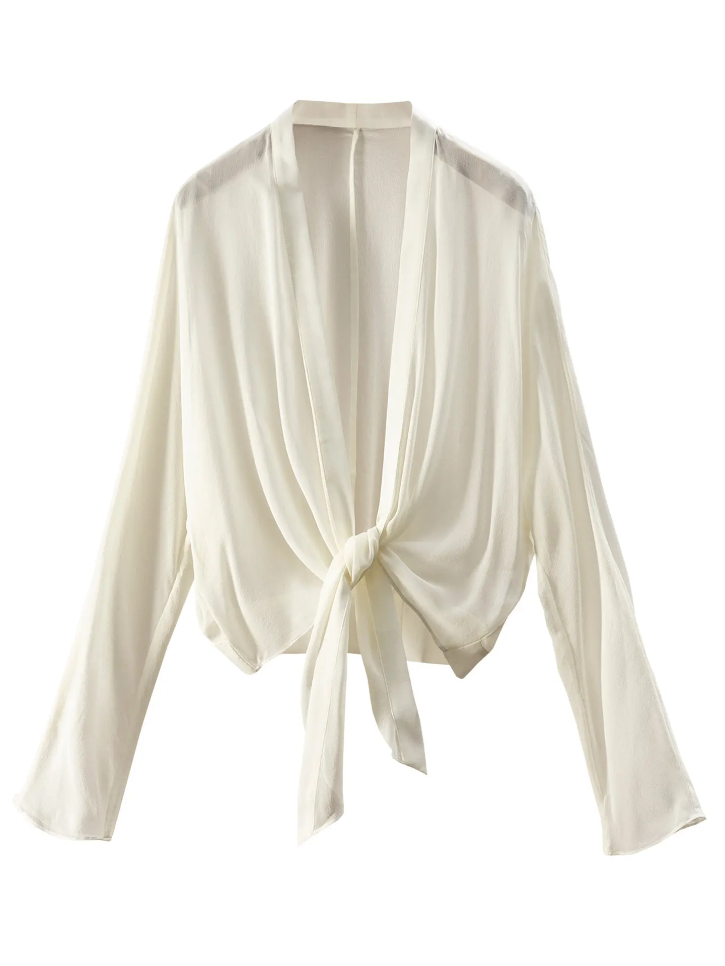 

French 100% Natural Silk Georgette Shawl Cardigan Sunshade Jacket 44L5 Blusa Feminina Womens Tops Blusas Mujer De Moda