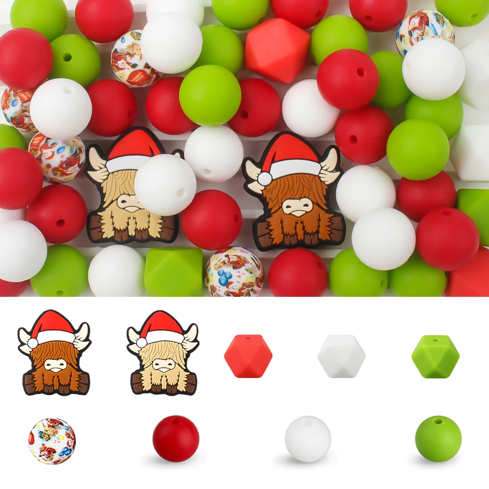 43Pcs New Christmas Santa Claus Silicone Beads For Jewelry Making DIY Keychain Necklace Accessories Pen Decorate