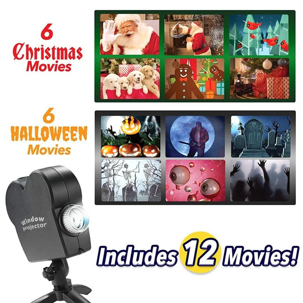 Outdoor projector Light 12 Movies Festive Light Projection Window Live Show Decoration Lighting for Christmas Halloween Party