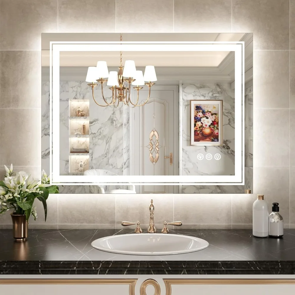 

LED Bathroom mirror 40 "x36", RGB backlight and headlight, dimmable, anti-fog, memory function, shatter-proof, wall-mounted