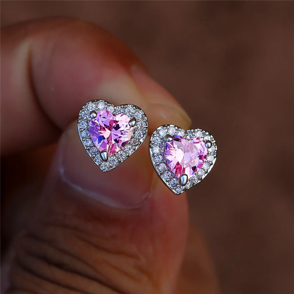 

6*6mm Nano Morganite 925 Sterling Silver Fashion Jewelry Heart Stud Earrings for Women