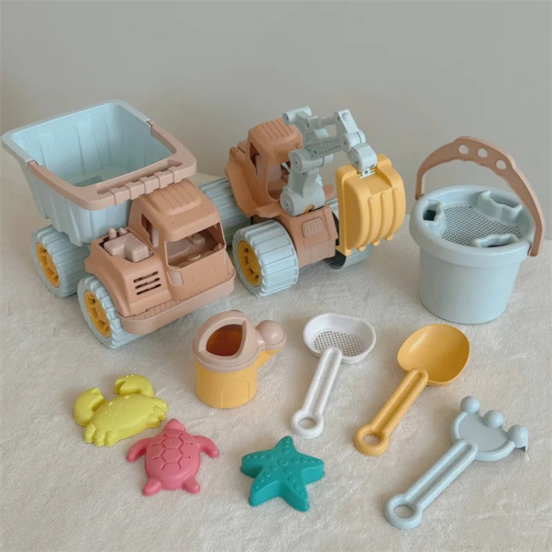 INS Children Beach Toys Set Digging Sand Plastic Bucket Shovel Engineering Truck Sand Molds Outdoor Beach Water Game Toys Tools