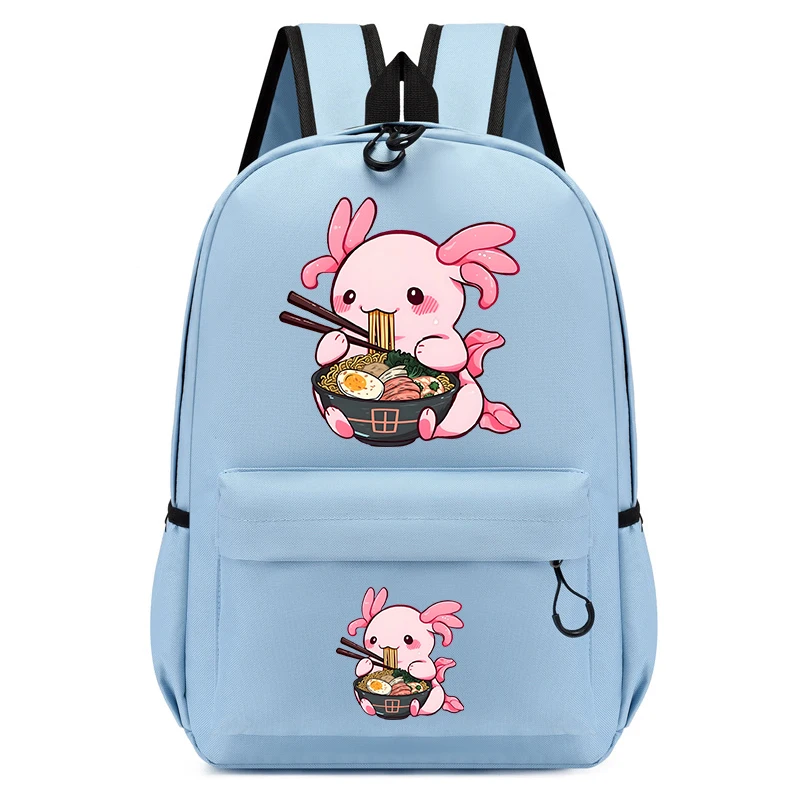 Fashionable Axolotl Eating Ramen Noodles Children's School Bag Cute Anime Cartoon Lightweight Bookbag Backpack Kids Bagpack Bag