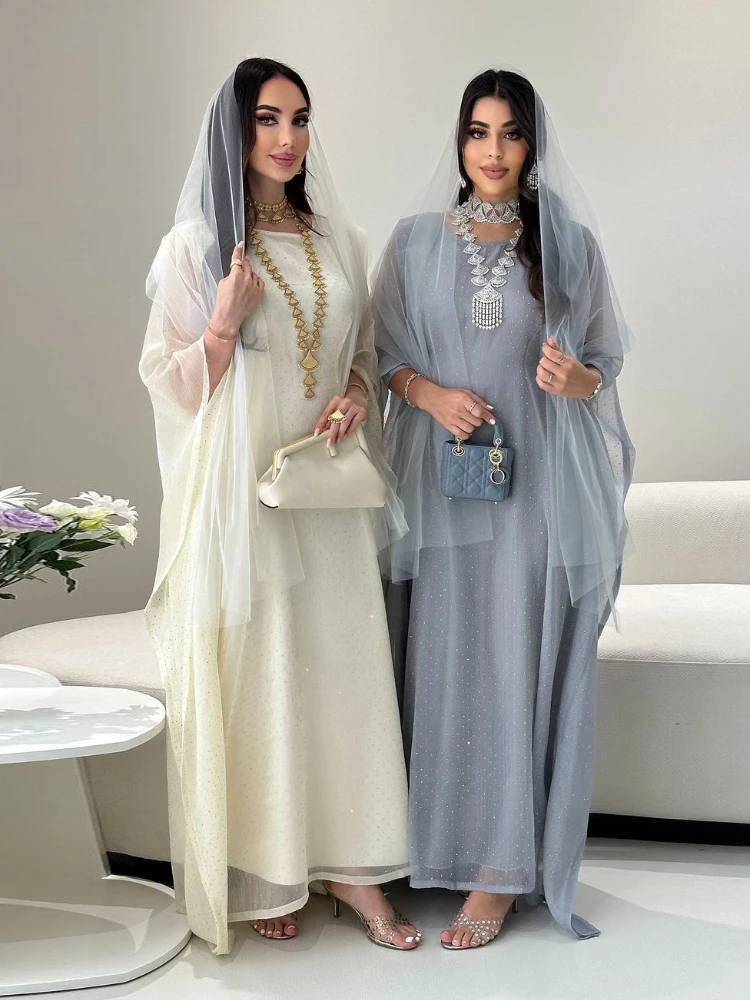 Ramadan Muslim Women Dress Caftan Abaya Ramadan Gown Abayas Islamic Party Bat Sleeve Long Dresses Eid Vestidos Largos 2024