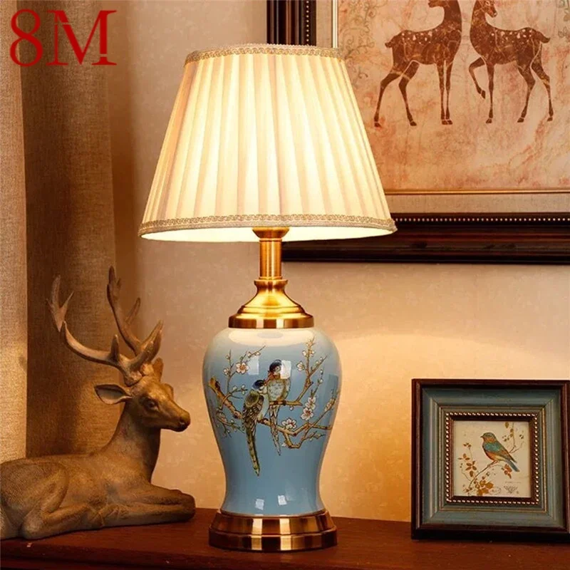 

8M Contemporary ceramics Table Lamp American style Living Room Bedroom Bedside Desk Light Hotel engineering Decorative