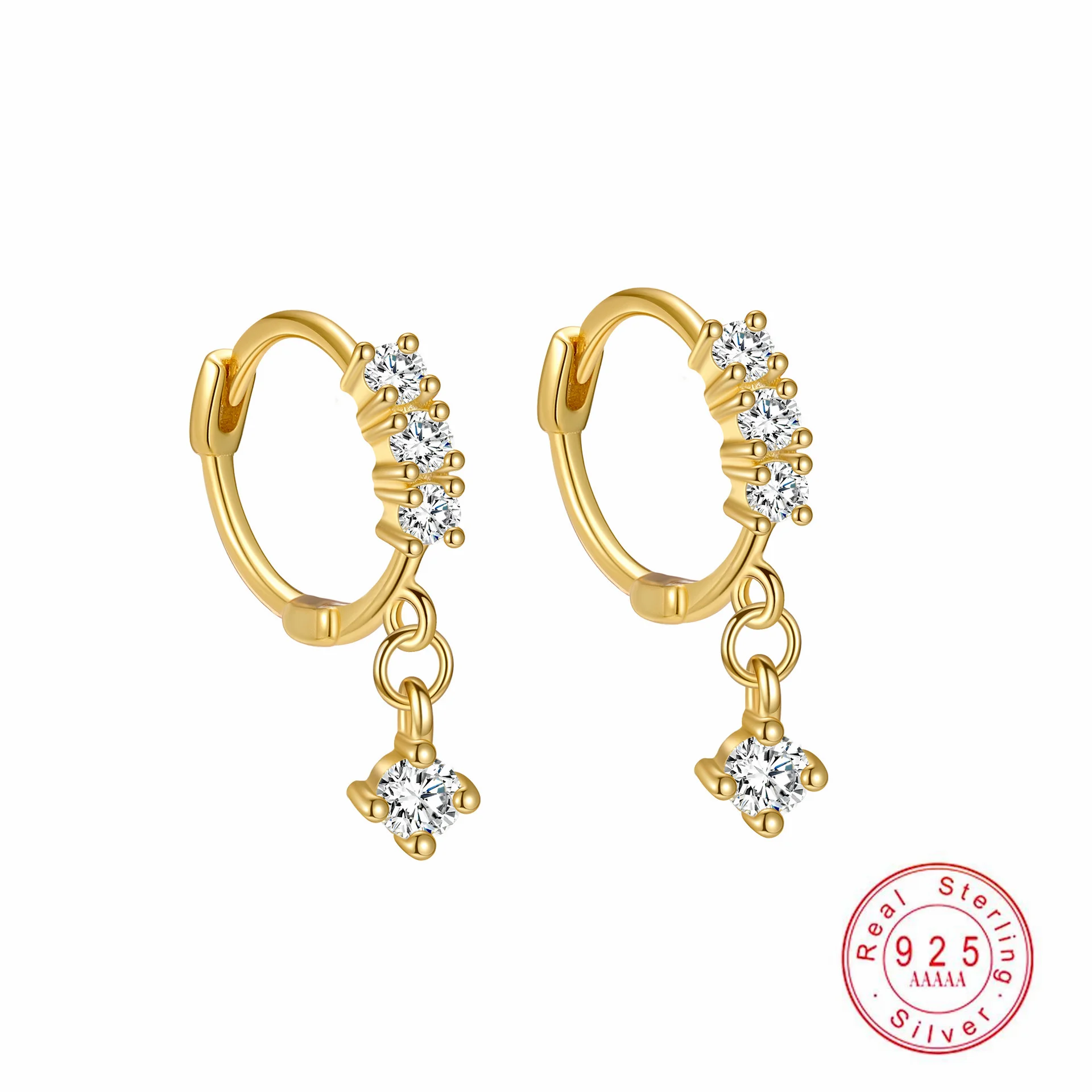 Genuine 925 Sterling Silver Star Hoop Earrings Statement Wedding Jewelry Clear CZ Earring for Women Fine Jewelry
