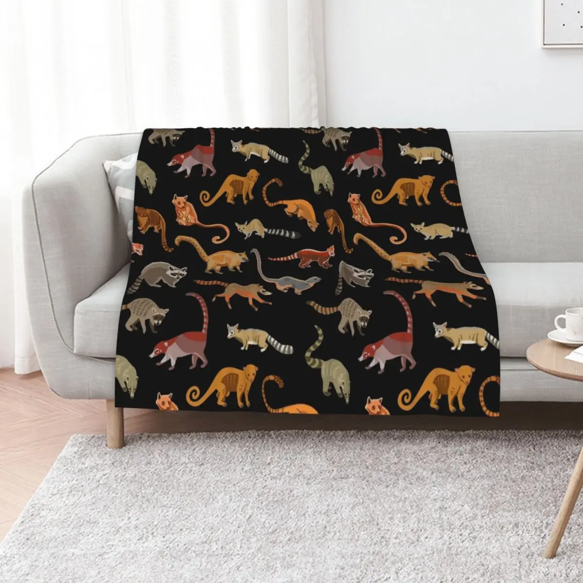 Raccoons and Relatives: Species of Procyonidae Pattern (Coatis, Olingos, etc) Throw Blanket Loose Polar Blankets
