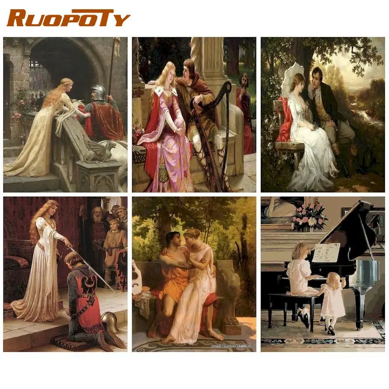 GATYZTORY 60x75cm Painting By Numbers Frameless Figure Paint By Numbers On Canvas DIY Number Painting Scenery Home Decor