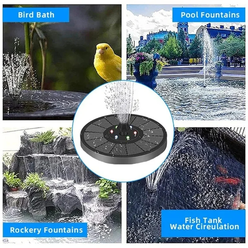 Outdoor Garden Solar Fountain Pump Energy-saving Plants Watering Kit Colorful Fountain Solar Panel Bird Bath Fountain Pool