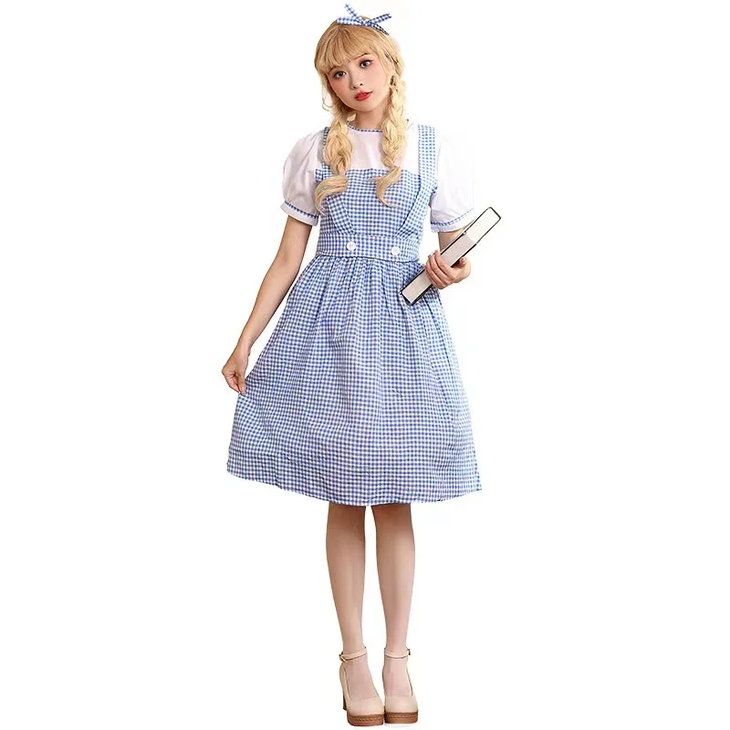 Volwassen Blauw En Wit Plaid Vrouw Dorothy Gale Cosplay Vrouwelijke Halloween Maid Kostuums Carnaval Purim Parade Rollenspel Party Dress