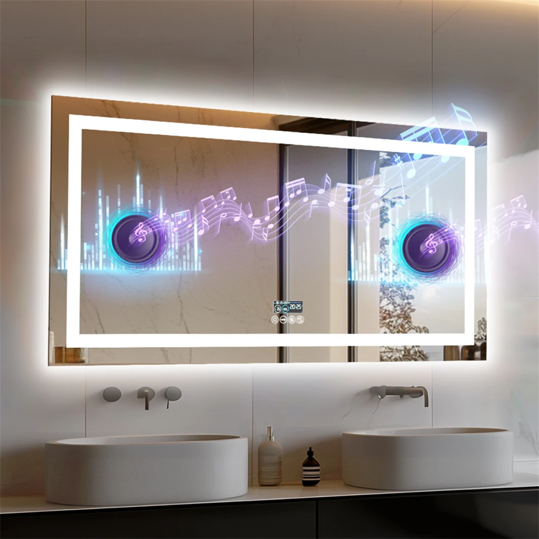 Smart LED Vanity Mirror XXL Bathroom Mirror Wall Mounted with Bluetooth, Digital Display, Back Front Lit,Anti Fog for Hotel Hall