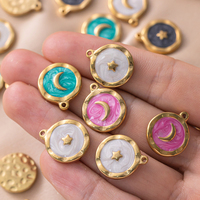 5Pcs Stainless Steel Gold Color Enamel Moon Stars Charms Pendants For DIY Earrings Necklace Jewelry Making Supplies Wholesale