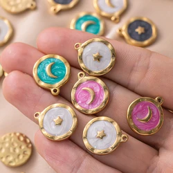 5Pcs Stainless Steel Gold Color Enamel Moon Stars Charms Pendants For DIY Earrings Necklace Jewelry Making Supplies Wholesale