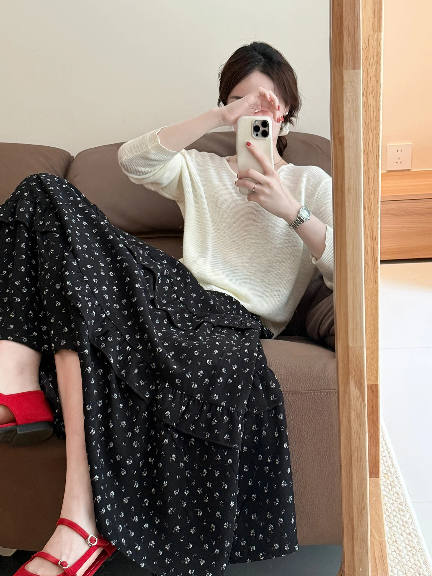 

Классическая юбка с цветочным принтом и высокой талией, женская модная летняя новинка, стройнящая, удлиняющая силуэт, с эффектом иллюзии, на эластичной резинке